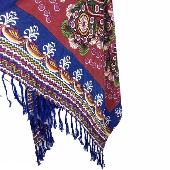 SOHO CHICK Knit Wrap Open Cardigan Fringe Floral Boho Southwestern Size Medium - Picture 6 of 10